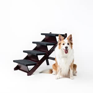 Mewang Wooden Pet Stairs/Pet Steps - 2-In-1 Foldable Stairs & Ramp For Beds And Cars - Portable Dog/Cat Ladder Up To 110 Pounds