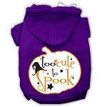 Halloween Pet Dog & Cat Hoodie Screen Printed, 'Too Cute To Spook' Purple Xs (0-3 Lbs.)