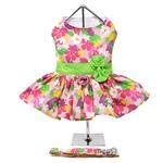 Doggie Design Pink Hawaiian Floral Dog Harness Dress With Matching Leash (X-Small)