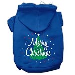 Mirage Pet Products Scribbled Merry Christmas Screenprint Pet Hoodies, Small, Blue