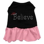 Christmas Pet Dog & Cat Dress Rhinestone, Believe Black W/Light Pink XS (0-3 lbs.)