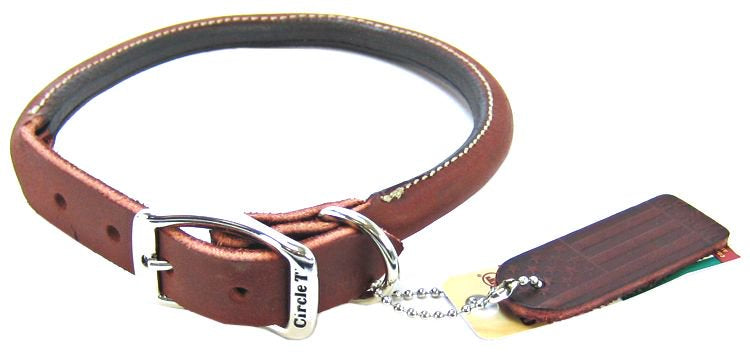 Coastal Pet Circle T Latigo Leather Round Dog Collar - Handcrafted Leather Pet Collar For Dogs - Comfortable Dog Collar For Dogs With Long Hair Or Sensitive Skin - 3/8' X 18'