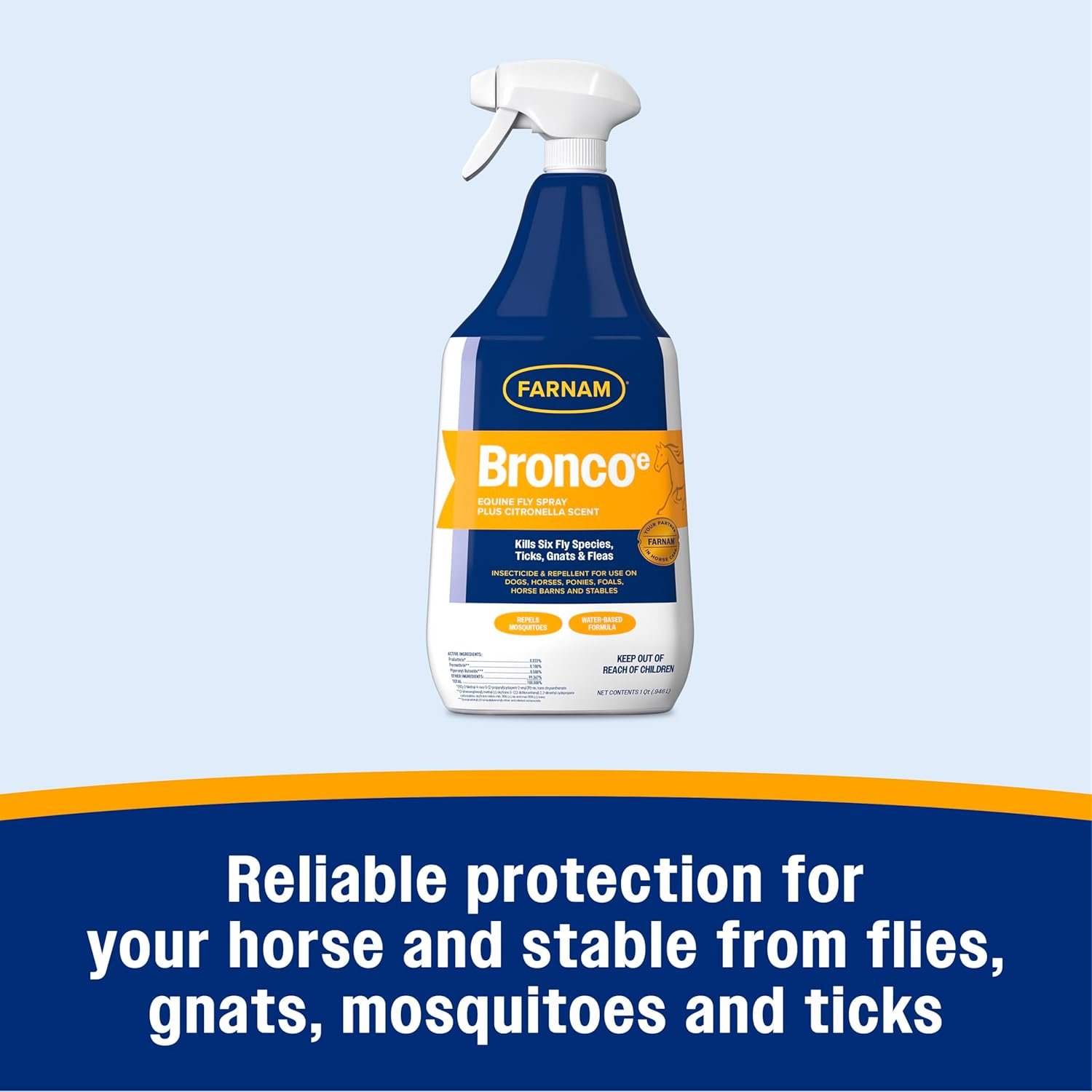 Farnam Bronco Equine Fly Spray Plus Citronella Repellent for Horses & Dogs 32 oz.