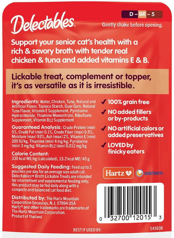 Hartz Delectables Savory Broth Lickable Treat for Senior Cats Chicken and Tuna