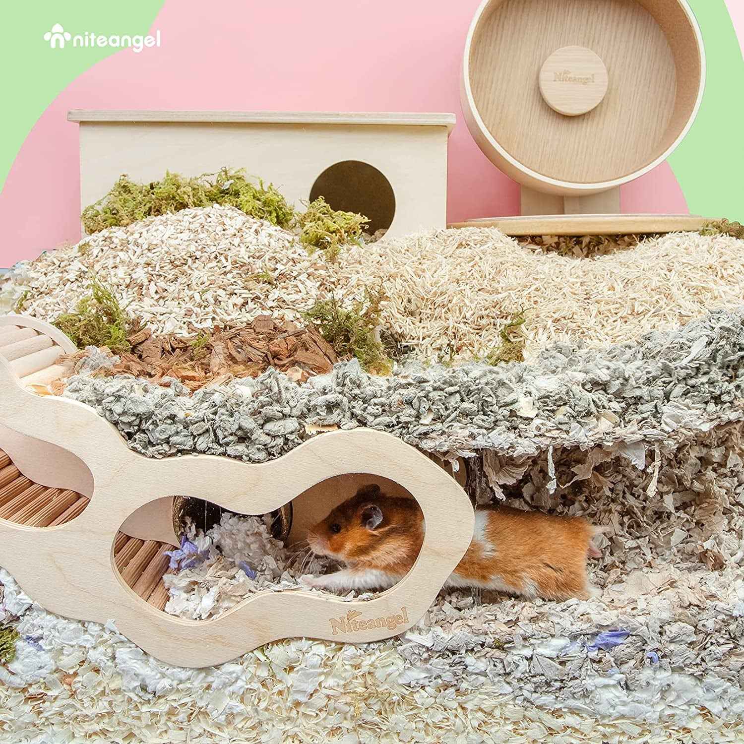 Wooden Hamster House Hideout with Ladder & Tunnel