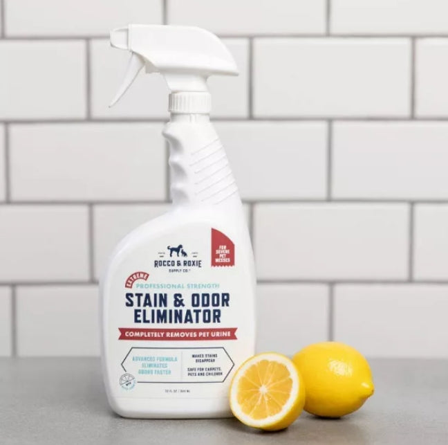 Rocco & Roxie Extreme Stain & Odor Eliminator 32 Fl Oz - Pet Urine Enzyme Cleaner for Dog & Cat Stains, Carpet Spray, White