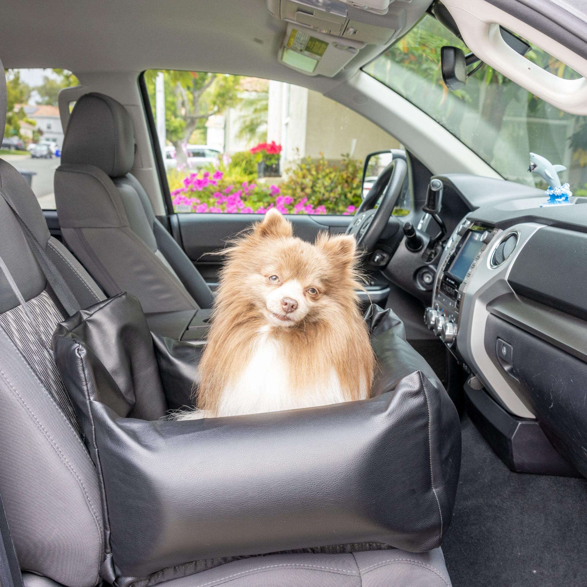 PupProtector™ Faux Cool-to-Touch Vegan Leather Memory Foam Dog Car Bed -  Black