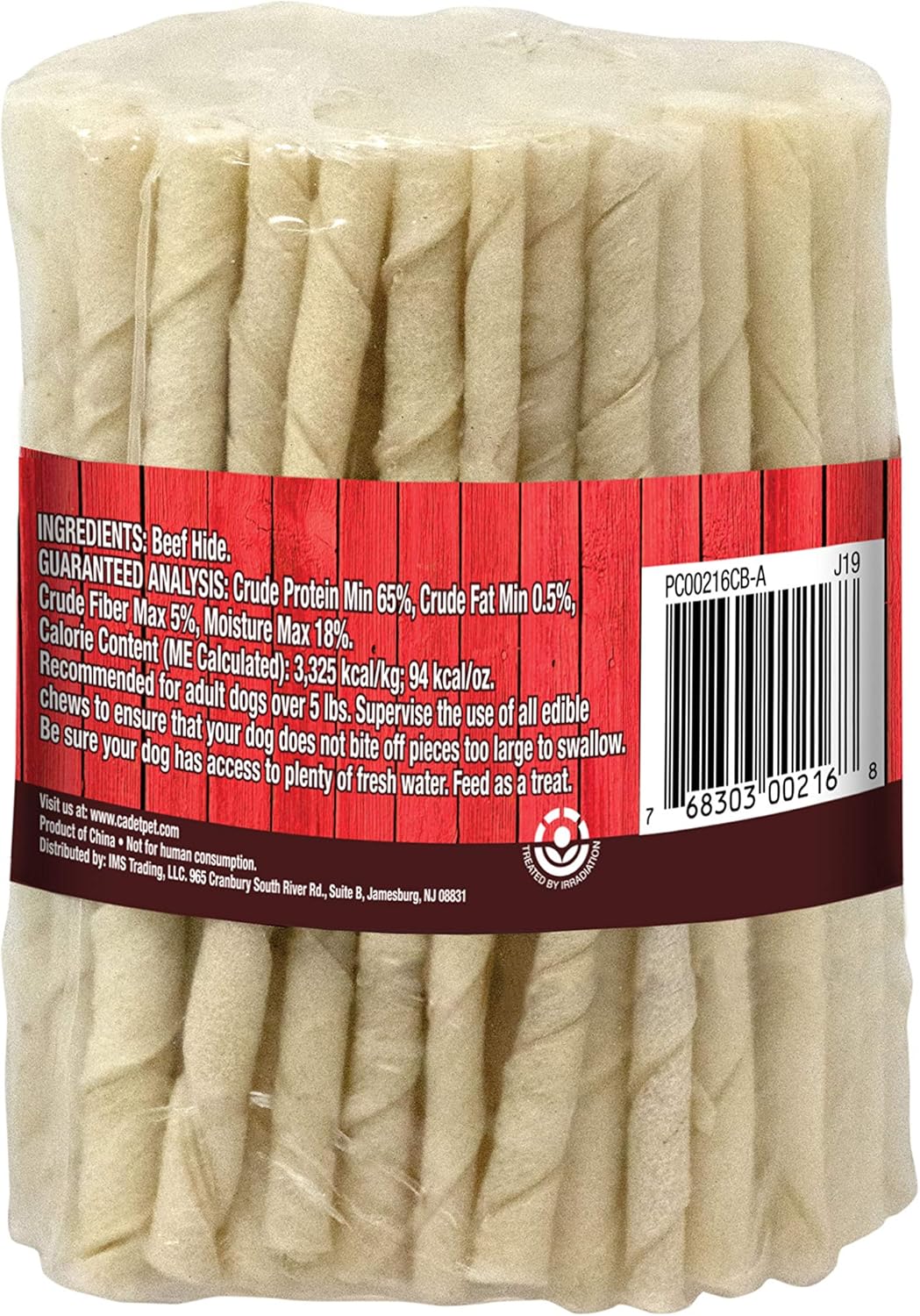 Beef Raw Dog Cadet Hide Rawhide Twists 5-inch Chews 100 Count