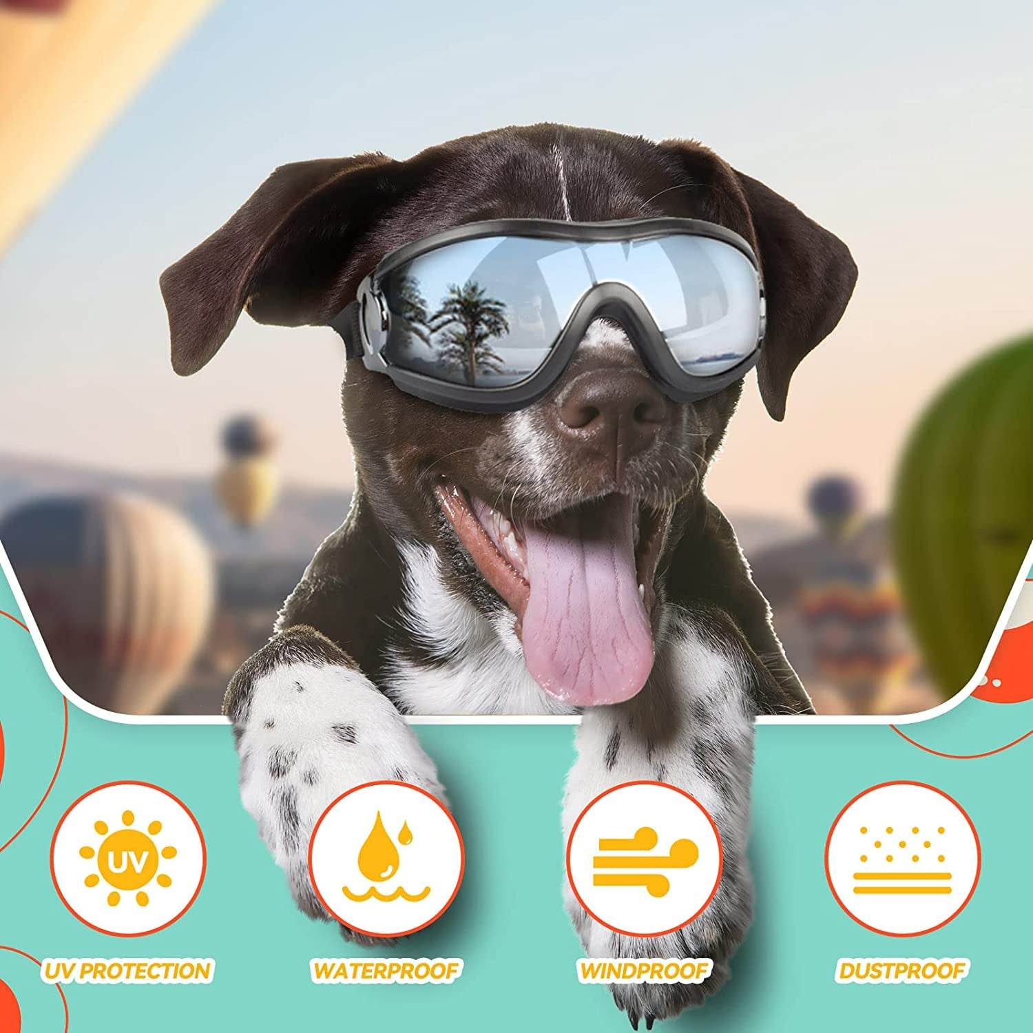 PETLESO Dog Goggles Large Breed, Large Dog Sunglasses Eye Protection for Dogs Windproof Goggles for Medium Large Dog Riding Biking Driving, Black