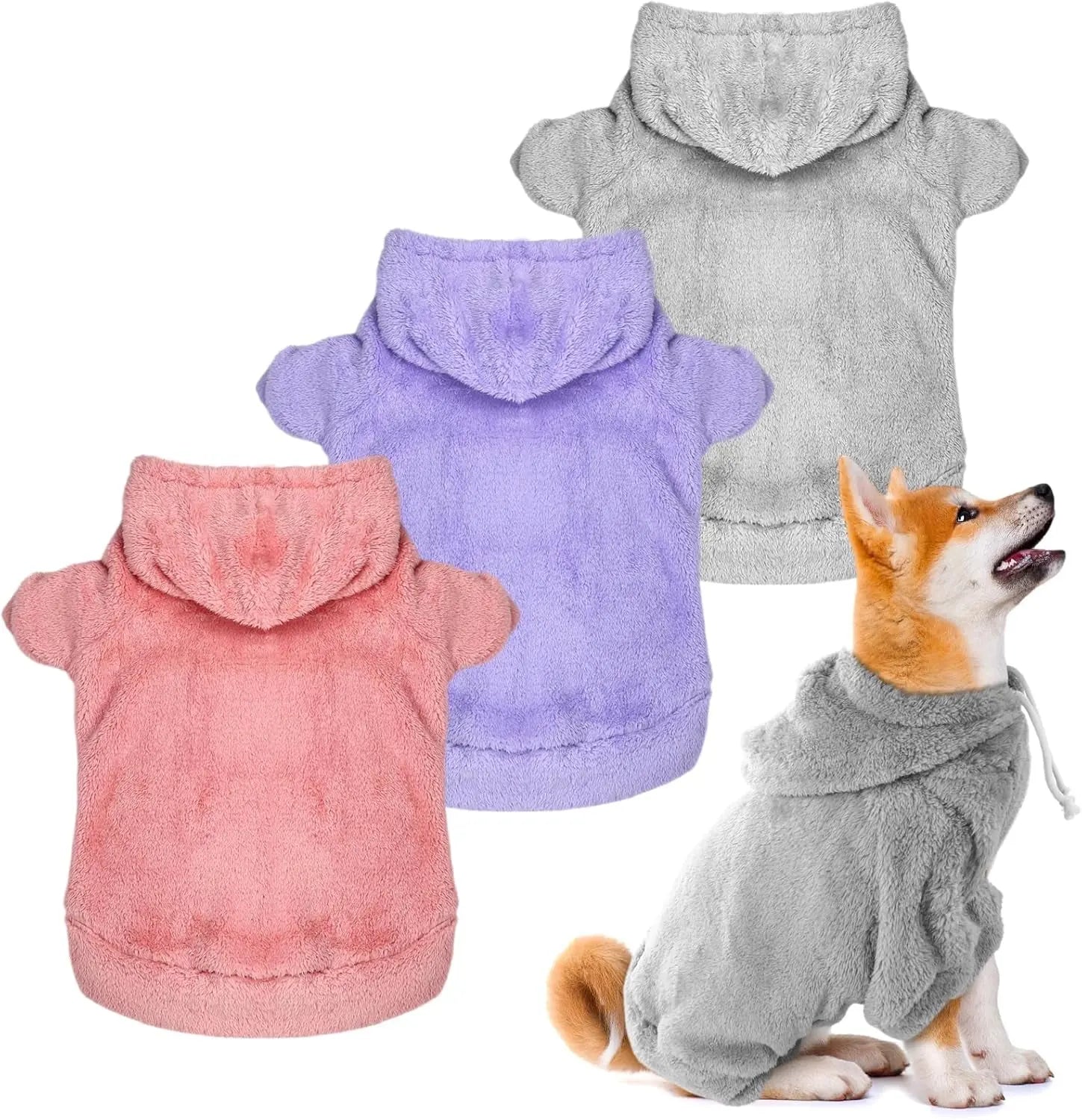 3-Pack Fuzzy Dog Hoodies – Warm Winter Sweatshirts for Small to X-Large Dogs