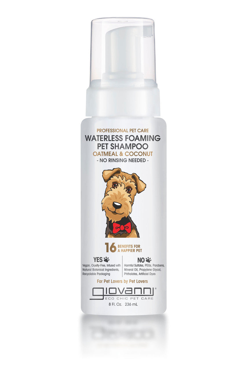 Giovanni Professional Foaming Waterless Pet Shampoo - Oatmeal & Coconut Helps Neutralize Odors, Cleanses, Silkens, Controls Static, Freshens Fur - 8 Oz