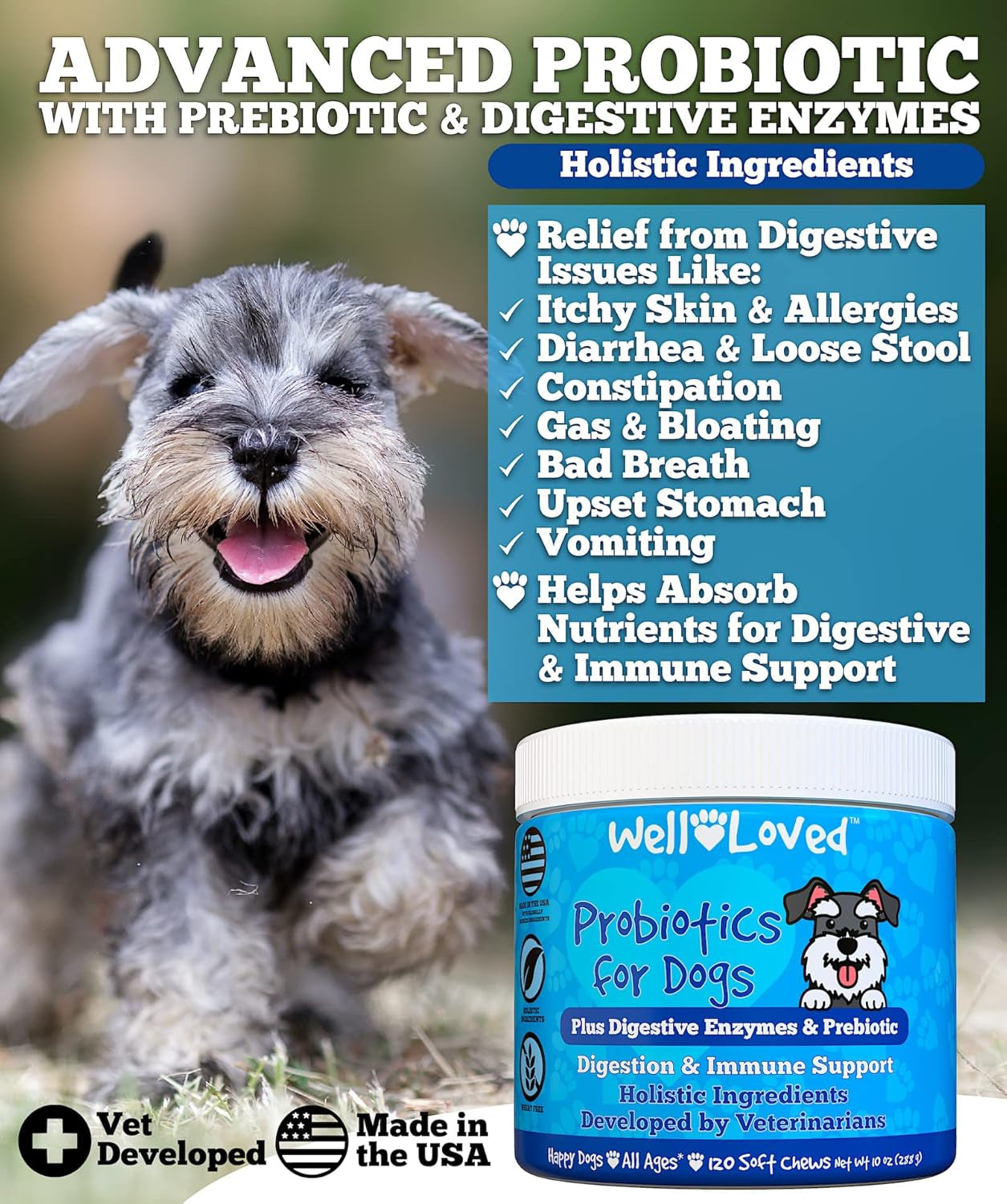 Well Loved Probiotics for Dogs with Prebiotics & Digestive Enzymes