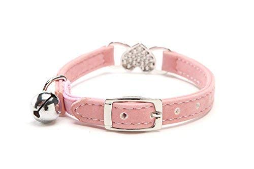 Chukchi Heart Bling Cat Collar With Safety Belt And Bell 8-11 Inches(Pink)