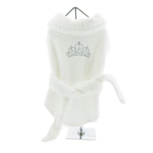 Doggie Design White Silver Tiara Cotton Dog Bathrobe (X-Small)