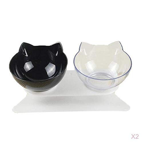 Merishopp 2Pack Pet Food Water Feeder Dogs Cats Double Bowl With Stand Black And Clear | Pet Supplies | Dog Supplies | Dishes, F