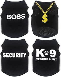 4 Pack Dog Clothes For Small Dog Black Puppy Clothes Soft Chihuahua Clothes K9 Security Pattern Small Dog Shirt Summer Autumn Pe