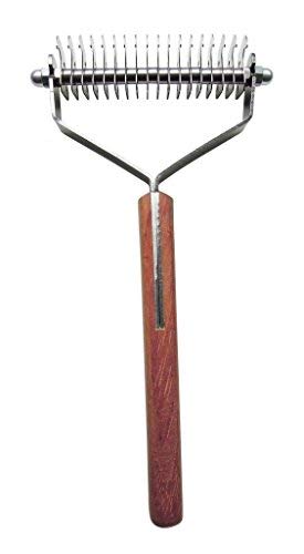 Mars Coat King Double Wide De-Matting Undercoat Grooming Rake Stripper Tool For Dogs And Cats, Stainless Steel With Wooden Handle For Thick Coats, 18-Blade Stripper For Groomers, Pet Owners