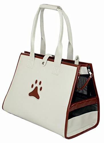 Pet Life Posh Paw Designer Fashion Travel Folding Pet Dog Carrier, One Size, White/Brown Paw Print