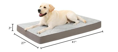 KSIIA Orthopedic Dog Bed, Waterproof 41x27 Inch, Gray, Deluxe Plush, Orthopedic Foam, Model GD027