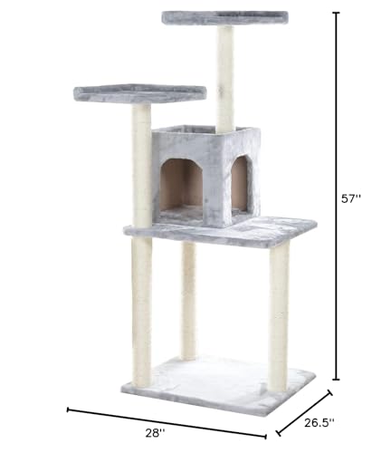 Gleepet GP78571022 Cat Tree, Real Wood Play House, Silver Gray,14 D x 27 6 W x 57 H