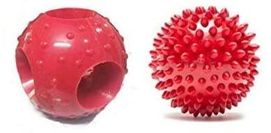 Rvpaws Rubber Ball Toys Combo For Dogs, Spike Ball And 6 Hole Ball (Red)