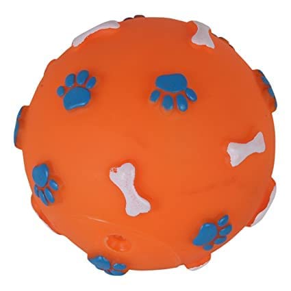 PSK Squeaky Vinyl Dog Toy Ball with Colorful Dog Paw and Bone Pattern Ball for All Breeds Dogs and pupies (Pack of 1 pcs) Color 