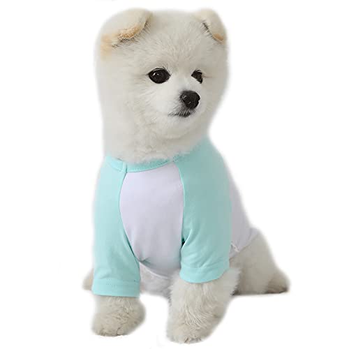 Lucky Petter Dog Cotton Shirts For Small And Large Dogs Raglan T-Shirts Soft Breathable Dog Shirt Pet Clothes (Small, White/Mint)