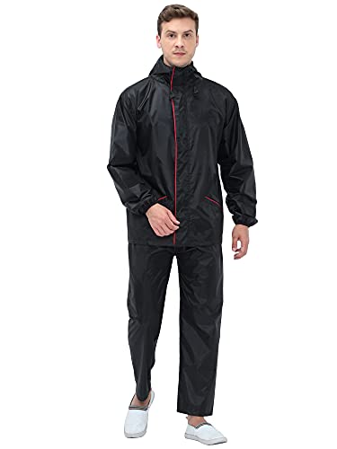 Vrojass Black Rain Coat For Men 100% Waterproof With Hood_Set Of Top And Bottom Packed In A Storage Bag(VrorcBkM)