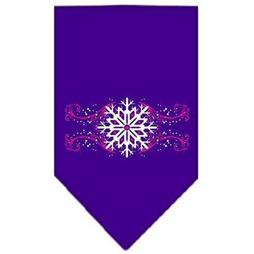 Christmas Pet and Dog Bandana Screen Printed, Pink Snowflake Swirls Purple Large