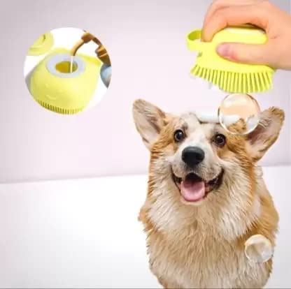 Woofy Pet Silicone Rubber Grooming Brush Puppy Massage Brush Hair Fur Grooming Cleaning Brush Soft Shampoo Dispenser