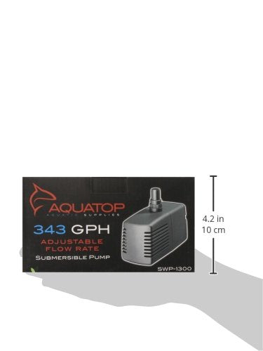 Aquatop MaxFlow Submersible Pump 343 GPH, Adjustable Flow, Plastic, Model SWP-1300, Efficient for Aquariums and Statuary