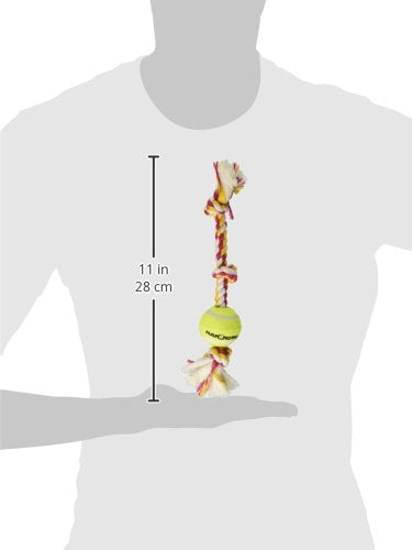 Mammoth Flossy Chews Color 3 Knot Tug W/Mini Tennis Ball - Premium Cotton-Poly Tug Toy For Dogs - Interactive - Rope Dog Toy For