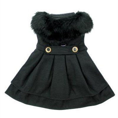 Doggie Design Black Wool And Black Fur Collar Harness Coat Xl