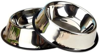 Chullbull Pet Products Set Of 2 Stainless Steel Pet Bowl Round Stainless Steel Pet Bowl | Durable Silver Steel Bowl For Dogs And