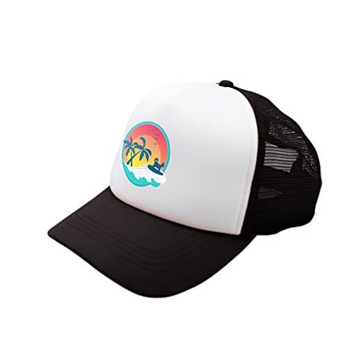 Sunset Collection, Puplid Trucker Hats For Humans Stylish Sun Protection Human Hat To Match And Twin With Your Dog(Black Surfer 
