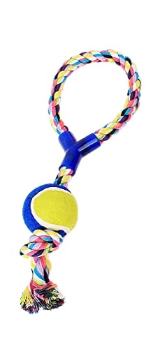 Psk Pet Mart Dog Interactive Toy Rope Handle With Rubber Ball, Fetch, Chew, Tug Toy (Color May Very) (Pack Of 1)