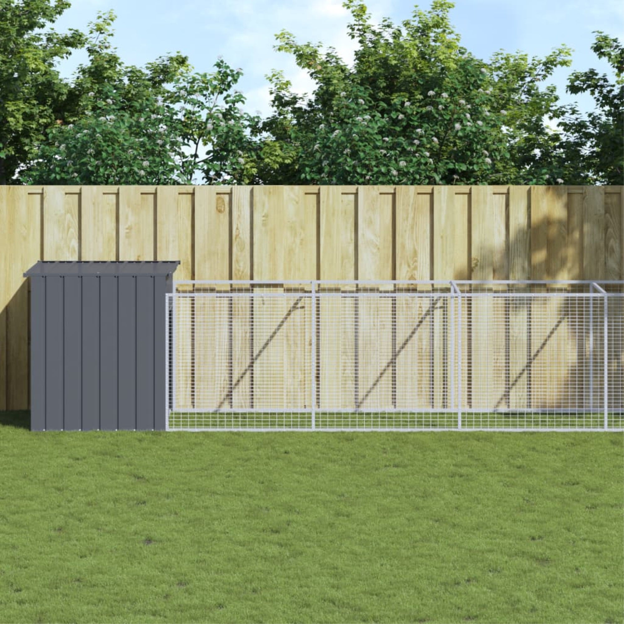 vidaXL Dog House with Run Anthracite 43.3x320.1x43.3 Galvanized Steel