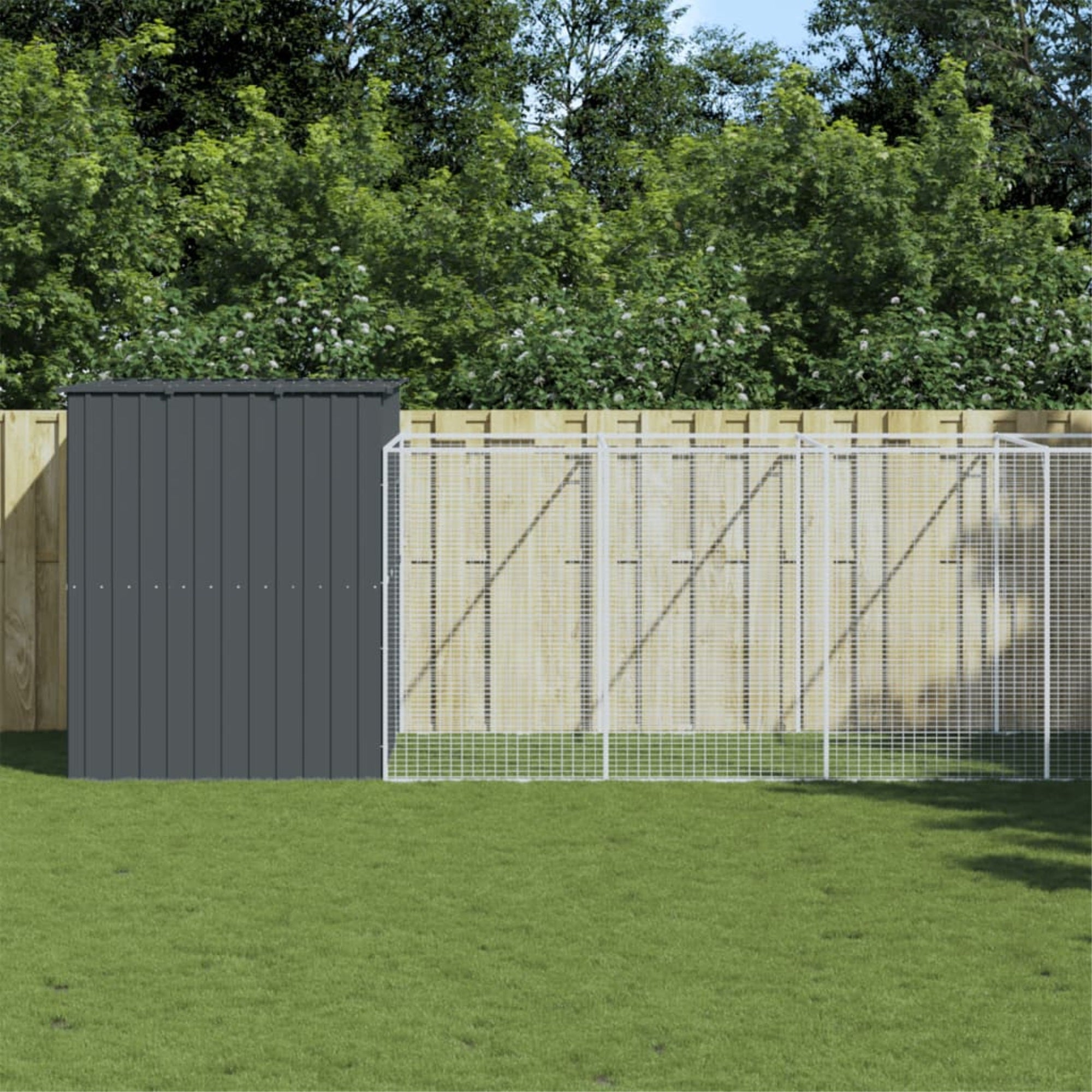 vidaXL Dog House with Run Anthracite 84.3x501.2x71.3 Galvanized Steel