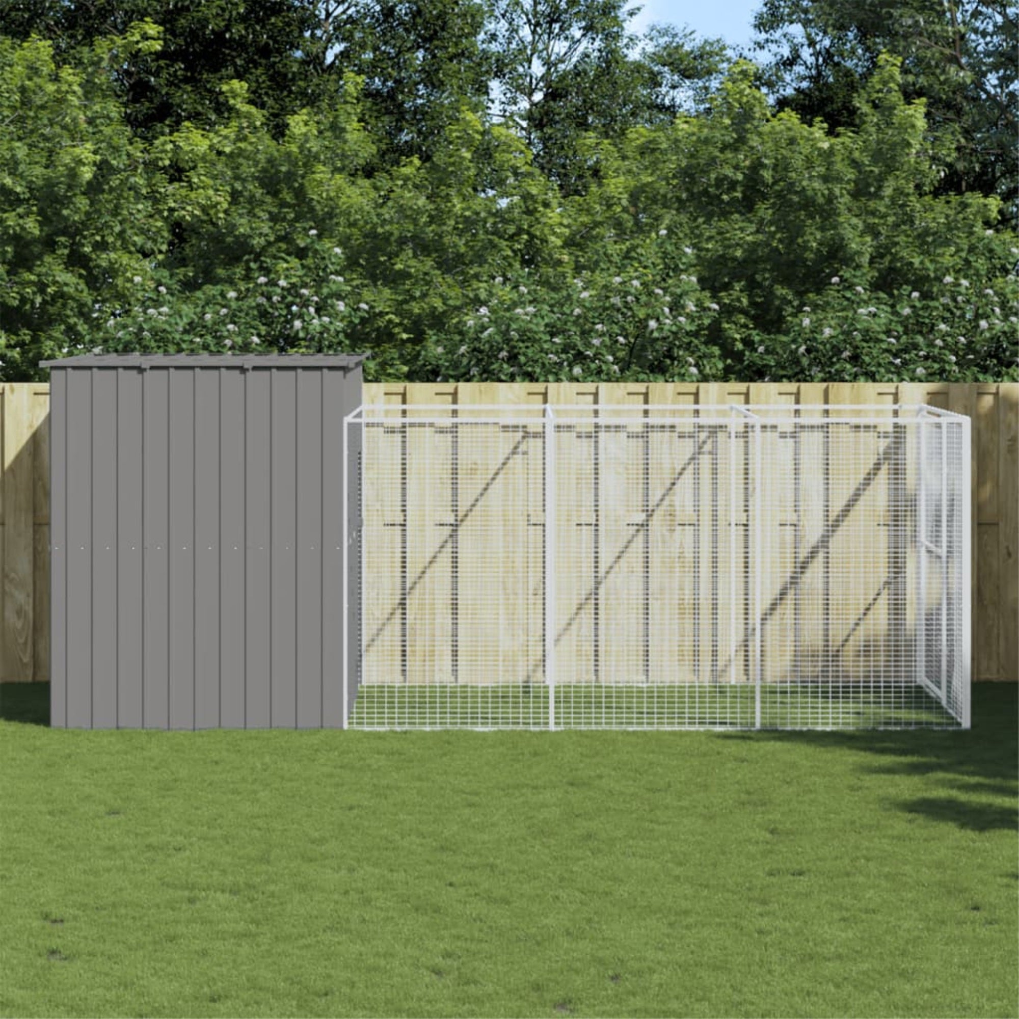 vidaXL Dog House with Run Light Gray 84.3x179.9x71.3 Galvanized Steel