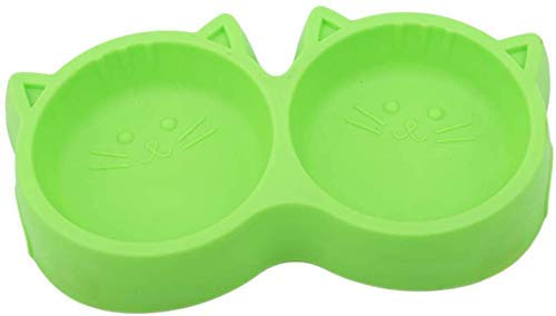 Woofy Pet Feeding Bowl  Cat Face Shaped Double Food And Water Bowl For Dogs And Cats (Available As Per Color)  Pack Of 1