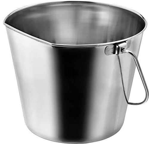 Indipets Stainless Steel Bucket For Pets (4-Quart) - Flat Back Pail w/ Hooks For Hanging - Food & Water Pail