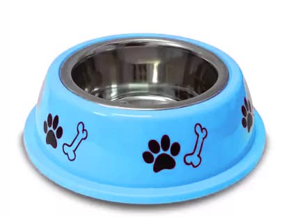 Rvpaws Pet Supplies Bowl/Colorfull Stainless Steel Dog Bowl/Dog Feeding Bowl/Printed Dog Bowl (Small (400 Ml), Blue)