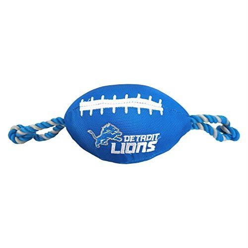 Pets First NFL Detroit Lions Football Dog Toy, Tough Quality Nylon Materials, Strong Pull Ropes, Inner Squeaker, NFL Team Color