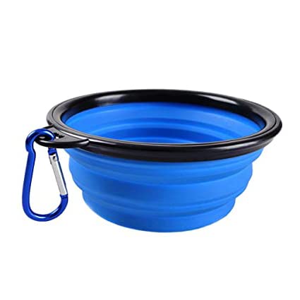 Zibuyu Blue Collapsible Silicone Dog Bowl Foldable & Expandable Cup Dish For Pet,Cat Food Water Feeding, Portable Travel Bowl Wi