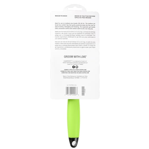 Conairpro Dog & Cat - Medium Pin Brush - Dog Brush For Shedding, Stainless Steel Round Tip Pins With Memory Grip Gel, Ideal For Medium Breeds