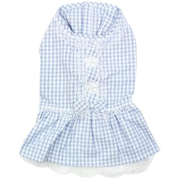 Parisian Pet Blue Dog Dress - Country Side Lace Girl Dog Clothes - 100% Cotton Stylish Puppy Dress - Casual Dog Birthday Dress -