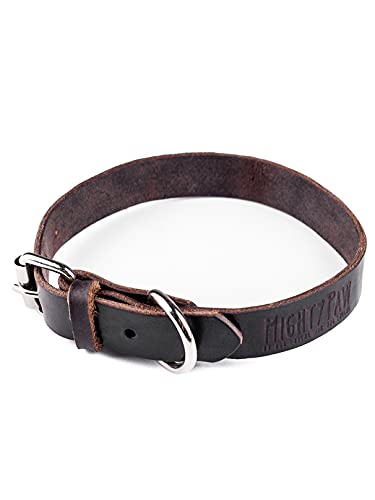 Mighty Paw Leather Dog Collar | Distressed Real Genuine Leather And A Strong Metal Buckle. Super Soft For Ultimate Comfort. Modern Designer Look For Small, Medium, Large And Xl Pets (Brown)