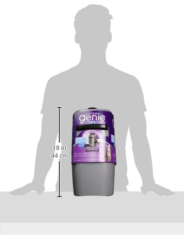 Litter Genie Plus Cat Litter Disposal System, Silver Pail with Odor Control, Includes 1 Square Refill Bag, 17 Deep, 8x8 Across