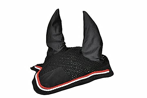Horse Fly Bonnet Double Piping Ear Net Fly Veil Mask Breathable Cotton Crochet Horse Tack (Pony, Black 5)