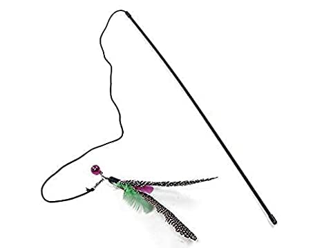 Dog Trust Kitten Cat Soft Rod Toy Feather Bells Ball Play Pet Wand Stick New Teaser Stick Length 60 Cm  Color May Vary